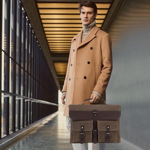 Leather Messenger Bag for Men,Vintage Mens Laptop Bag - Picture 7 of 7